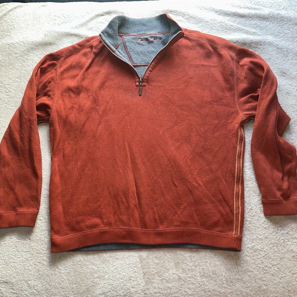 TOMMY BAHAMA Flipshore Reversible Half Zip Pullover Sweater Orange Gray Mens XL - Picture 2 of 10